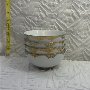 Ciroa Luxe Wave White Gold Porcelain Bowls Set of 4 Metallic Trim